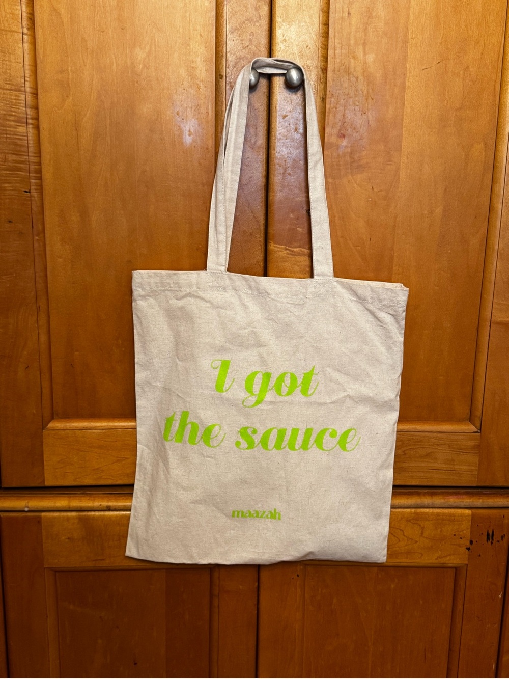 NEW 100% Cotton Canvas Tote Bag with Lime Green "I Got The Sauce" Print